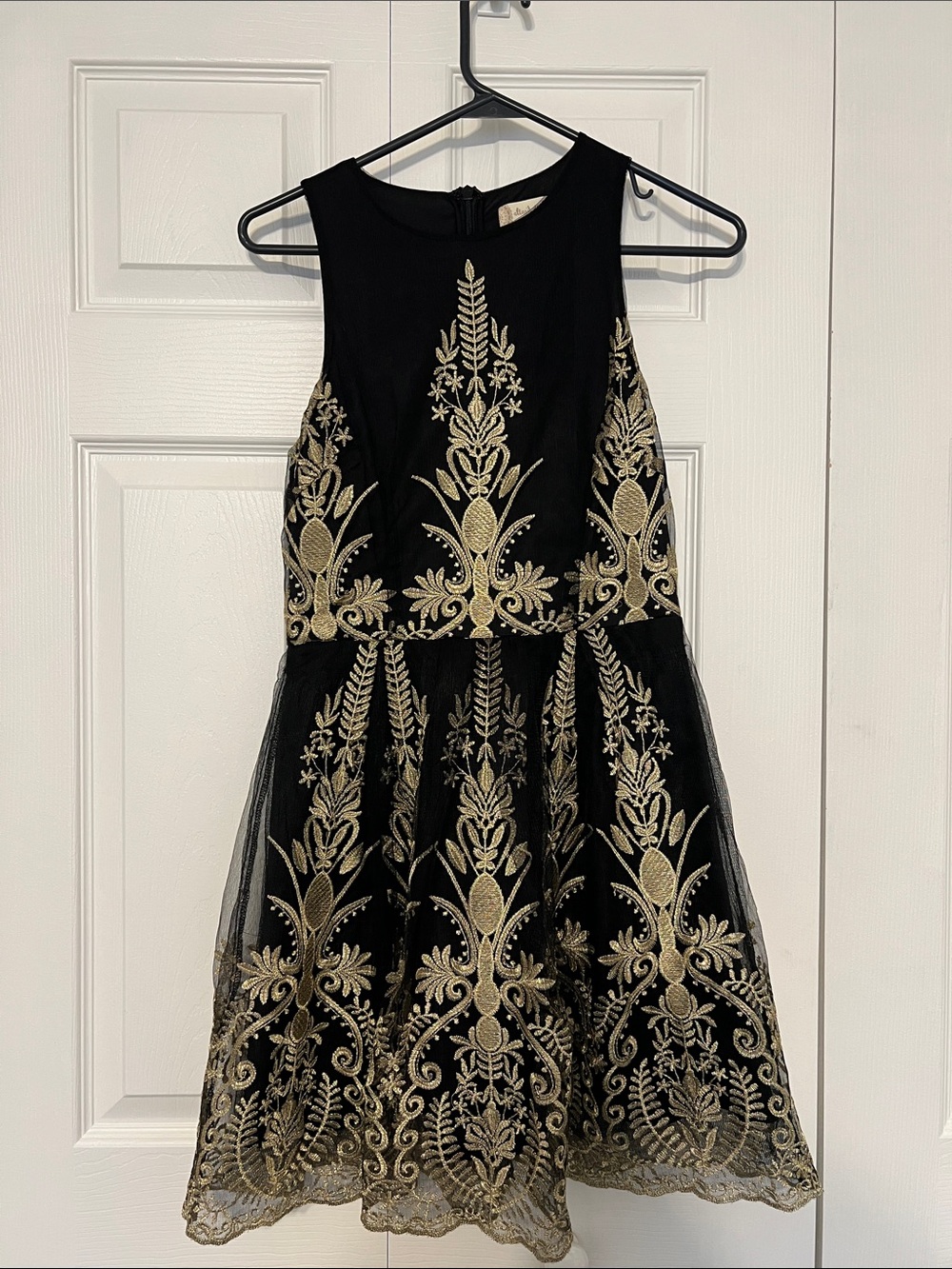 Altar’d State Black and Gold Embroidered Cocktail Dress